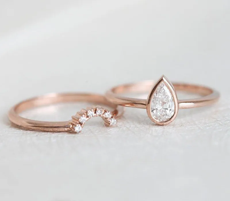 Pear Diamond Ring Set, Pear Cut Diamond Ring vy 2