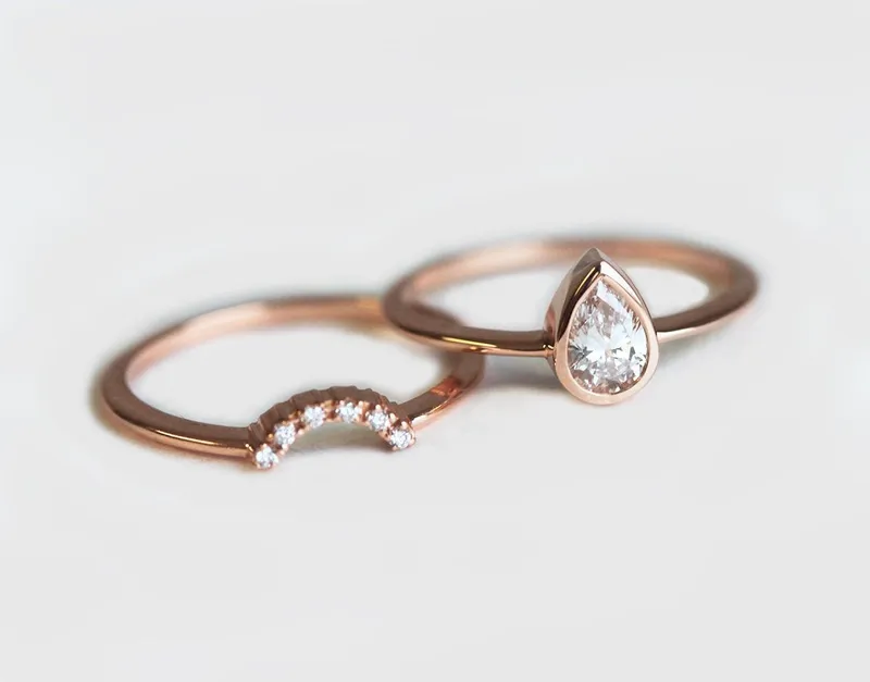 Pear Diamond Ring Set, Pear Cut Diamond Ring vy 4