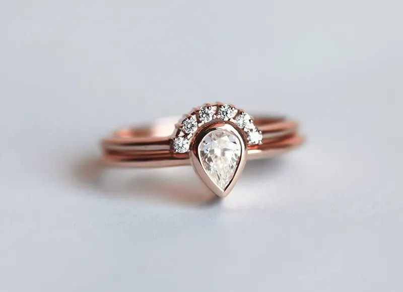 Pear Diamond Ring Set, Pear Cut Diamond Ring vy 5