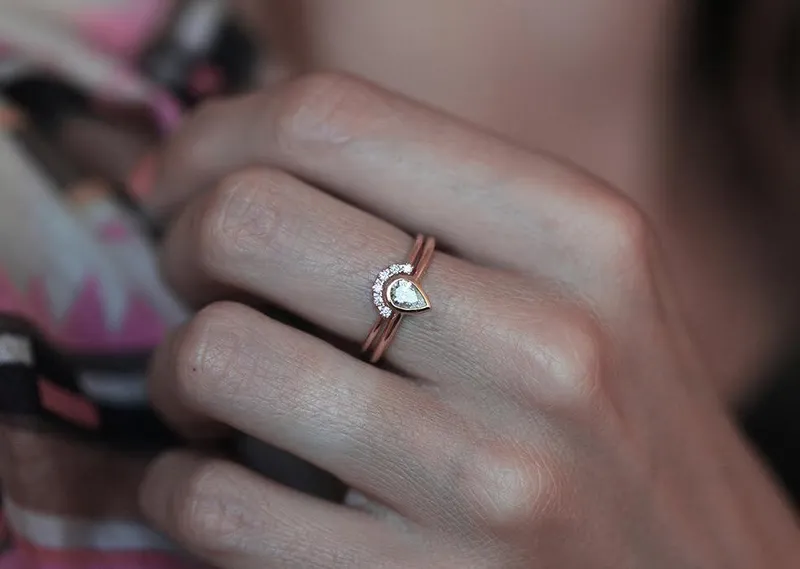Pear Diamond Ring Set, Pear Cut Diamond Ring vy 6