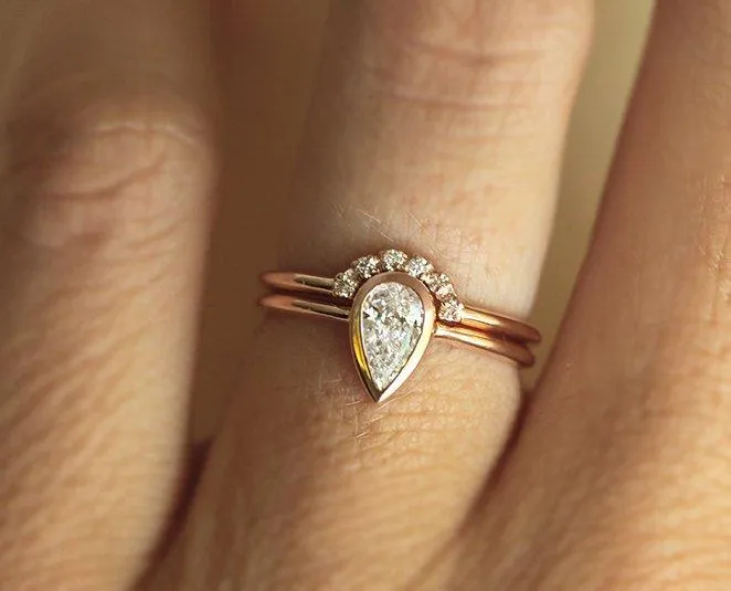 Pear Diamond Ring Set, Pear Cut Diamond Ring vy 7