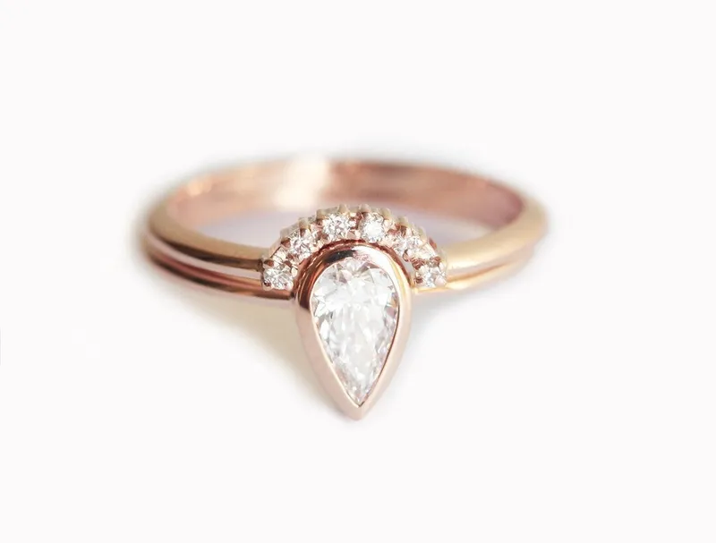 Pear Diamond Ring Set, Pear Cut Diamond Ring vy 8