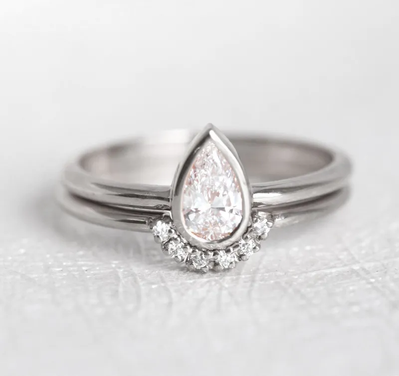 Pear Diamond Ring Set, Pear Cut Diamond Ring vy 9