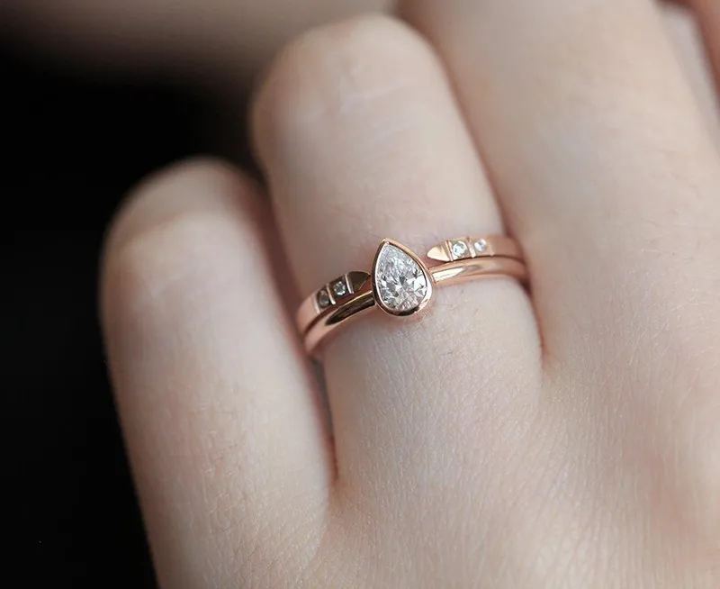 Pear Diamond Ring Set With Matching Open Diamond Band vy 2