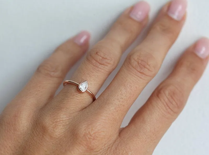Pear Diamond Ring Set With Matching Open Diamond Band vy 5