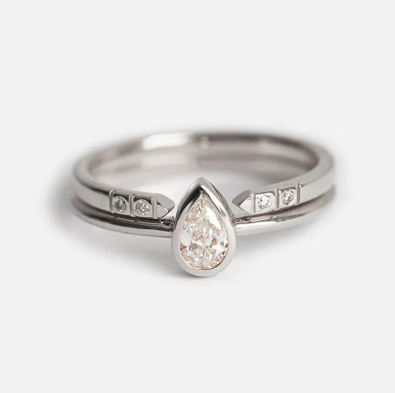 Pear Diamond Ring Set With Matching Open Diamond Band vy 7