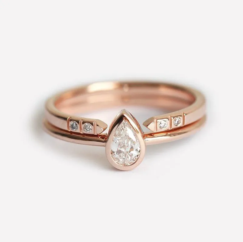 Pear Diamond Ring Set With Matching Open Diamond Band diamond pear cut engagement ring