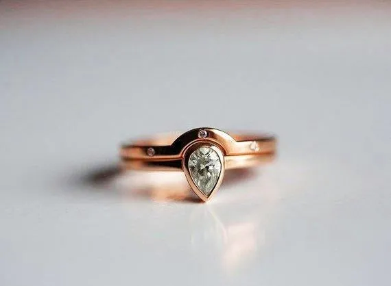 Pear Diamond Wedding Set, Eternity Ring Set vy 5