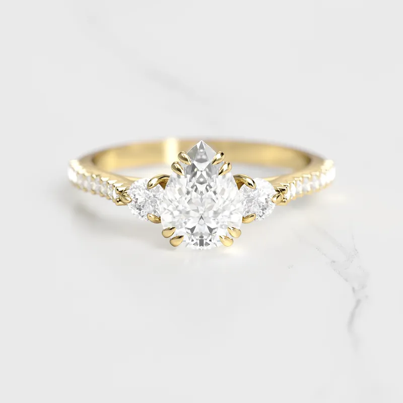PEAR HALF PAVE DIAMOND RING WITH ACCENT STONES view 4