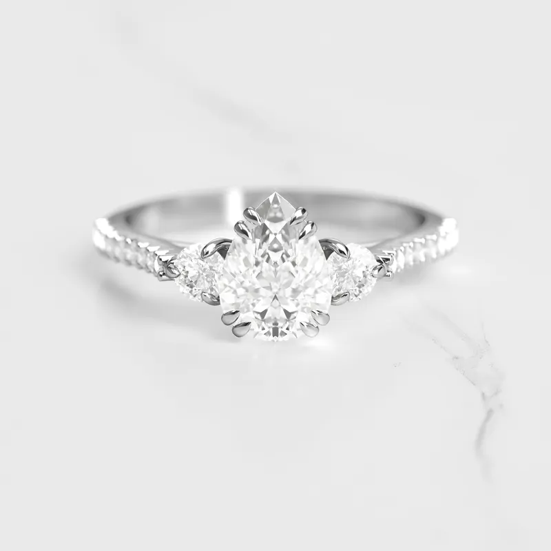 PEAR HALF PAVE DIAMOND RING WITH ACCENT STONES view 6
