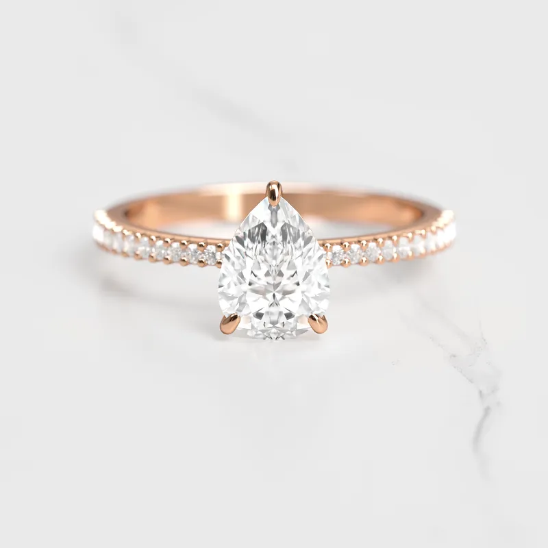 PEAR HALF PAVE TAPERED DIAMOND RING view 5