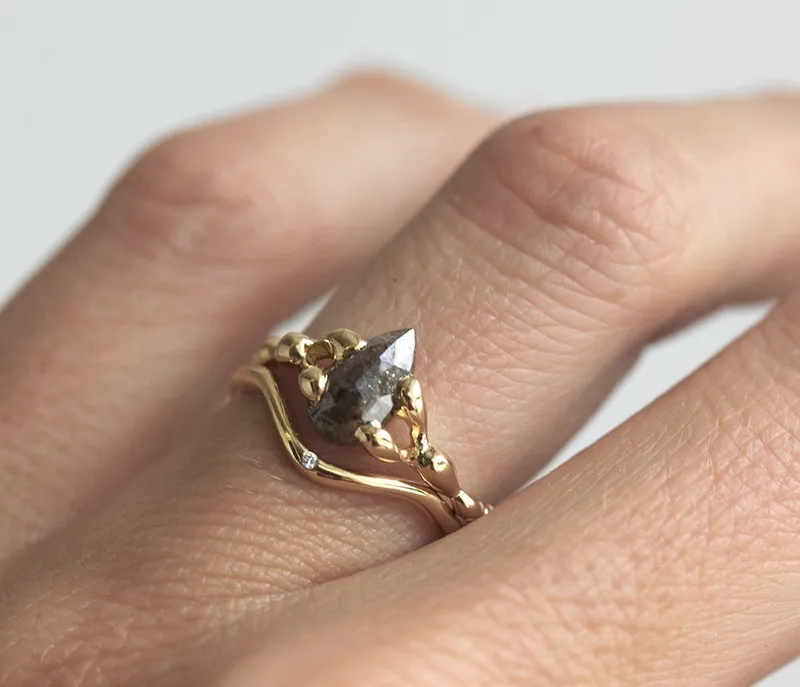 PEAR ROSE CUT DIAMOND RING, RAW GOLD ENGAGEMENT RING WITH PEAR CUT DIAMOND vy 5