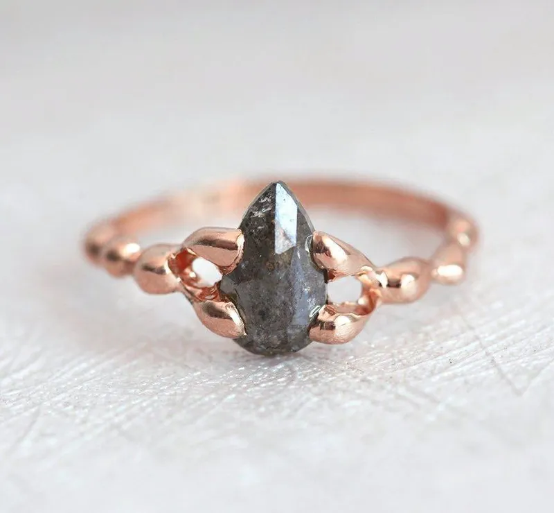 PEAR ROSE CUT DIAMOND RING, RAW GOLD ENGAGEMENT RING WITH PEAR CUT DIAMOND vy 6