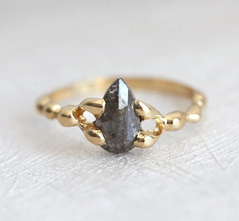PEAR ROSE CUT DIAMOND RING, RAW GOLD ENGAGEMENT RING WITH PEAR CUT DIAMOND diamond pear cut engagement ring