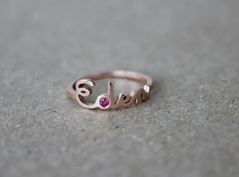 Personalized Name Ring With Birthstone vy 2
