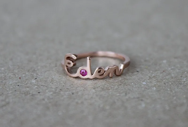 Personalized Name Ring With Birthstone vy 3