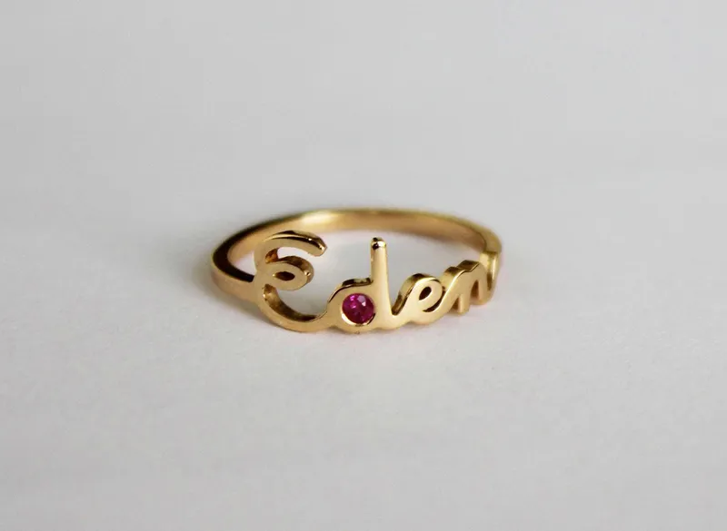Personalized Name Ring With Birthstone vy 4