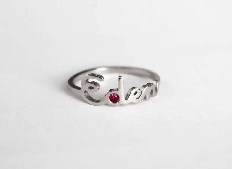 Personalized Name Ring With Birthstone vy 5