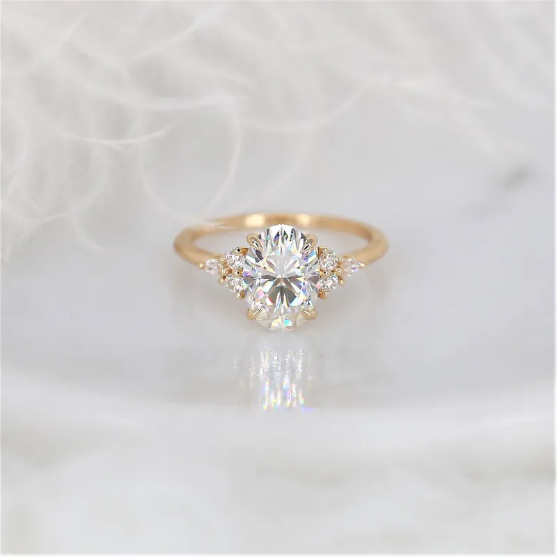 2.50ct Petite Thea 10x7mm 14kt Gold Moissanite Diamonds Cluster Ring view 6