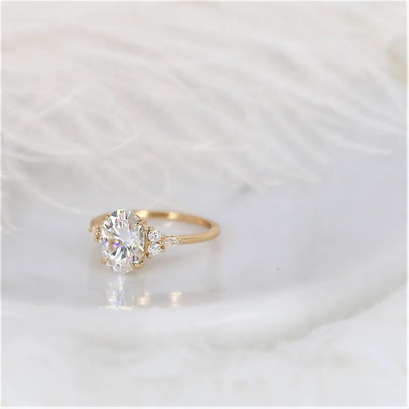 2.50ct Petite Thea 10x7mm 14kt Gold Moissanite Diamonds Cluster Ring view 5