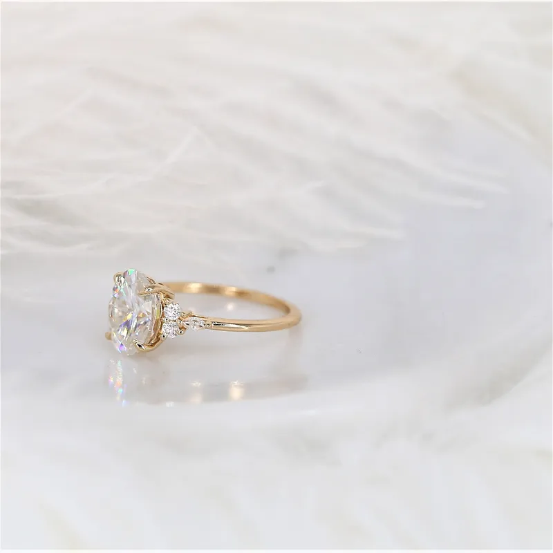 2.50ct Petite Thea 10x7mm 14kt Gold Moissanite Diamonds Cluster Ring view 4
