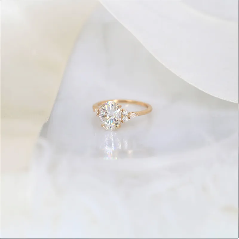 2.50ct Petite Thea 10x7mm 14kt Gold Moissanite Diamonds Cluster Ring view 3