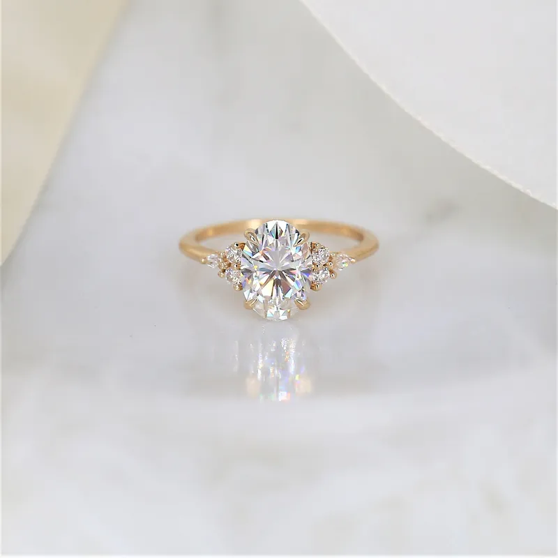 2.50ct Petite Thea 10x7mm 14kt Gold Moissanite Diamonds Cluster Ring view 2