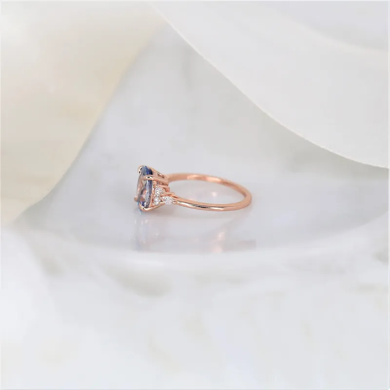 2.16ct Ready to Ship Petite Thea 14kt Rose Gold Lavender Cornflower Sapphire Diamond Cluster Ring view 3