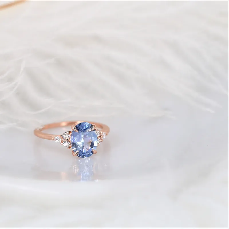 2.16ct Ready to Ship Petite Thea 14kt Rose Gold Lavender Cornflower Sapphire Diamond Cluster Ring view 6