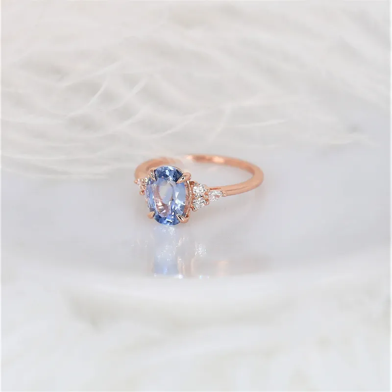 2.16ct Ready to Ship Petite Thea 14kt Rose Gold Lavender Cornflower Sapphire Diamond Cluster Ring view 5
