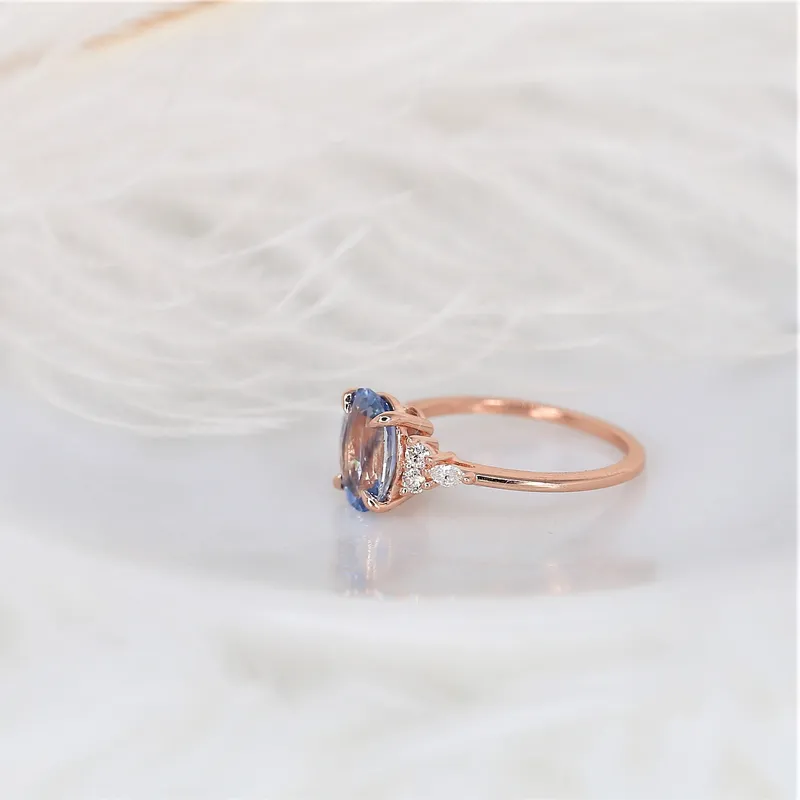 2.16ct Ready to Ship Petite Thea 14kt Rose Gold Lavender Cornflower Sapphire Diamond Cluster Ring view 4