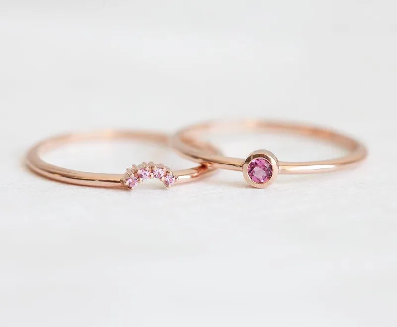 Pink Tourmaline & Pink Sapphire Ring Set view 4