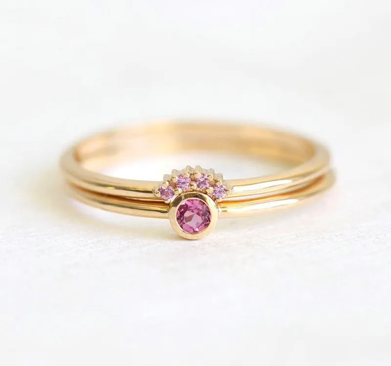 Pink Tourmaline & Pink Sapphire Ring Set view 5