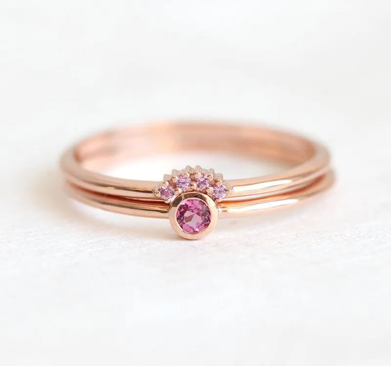 Pink Tourmaline & Pink Sapphire Ring Set pink round cut engagement ring