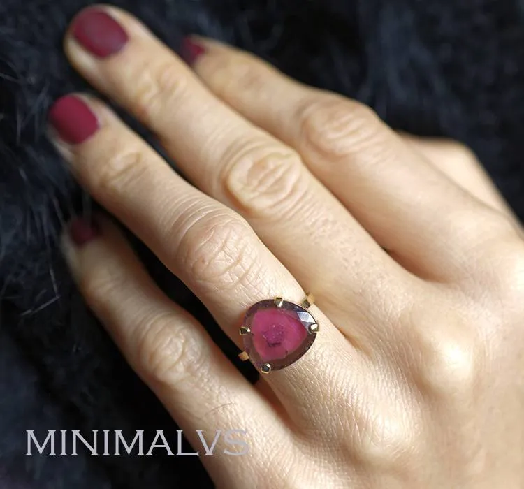 Pink Tourmaline Ring, 14K Gold Ring vy 2