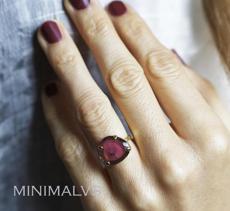 Pink Tourmaline Ring, 14K Gold Ring vy 3