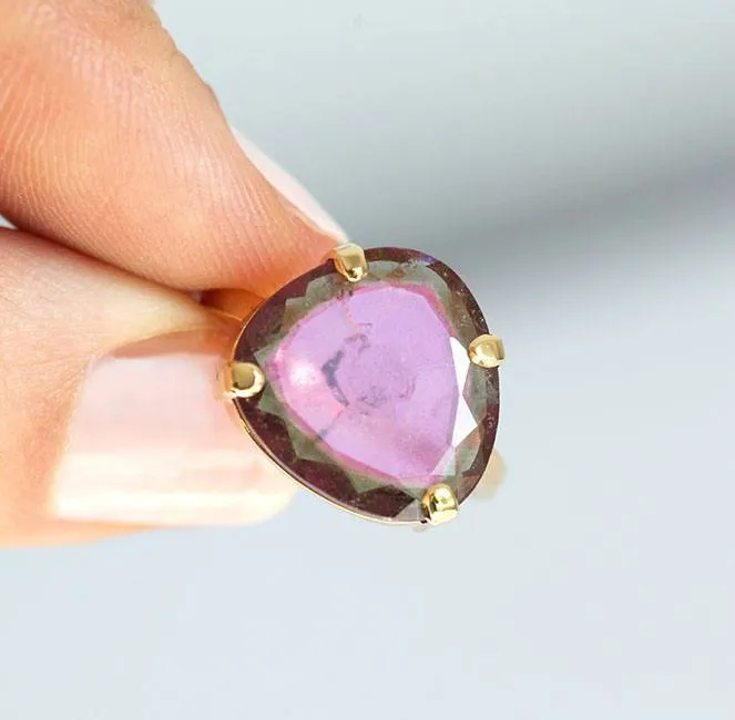 Pink Tourmaline Ring, 14K Gold Ring vy 4