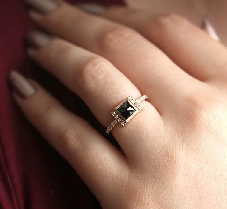 PRINCESS-CUT BLACK DIAMOND RING WITH WHITE DIAMOND ACCENTS view 2