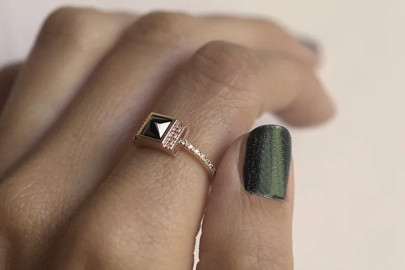 PRINCESS-CUT BLACK DIAMOND RING WITH WHITE DIAMOND ACCENTS view 3