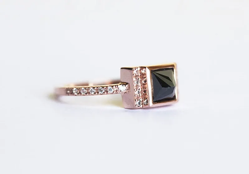 PRINCESS-CUT BLACK DIAMOND RING WITH WHITE DIAMOND ACCENTS view 4