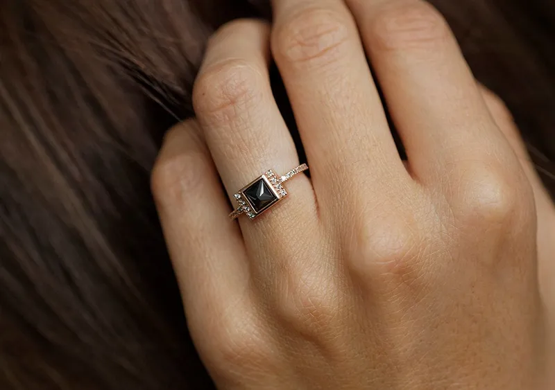 PRINCESS-CUT BLACK DIAMOND RING WITH WHITE DIAMOND ACCENTS view 5