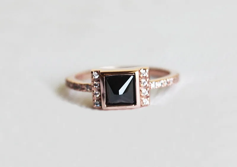 PRINCESS-CUT BLACK DIAMOND RING WITH WHITE DIAMOND ACCENTS view 7