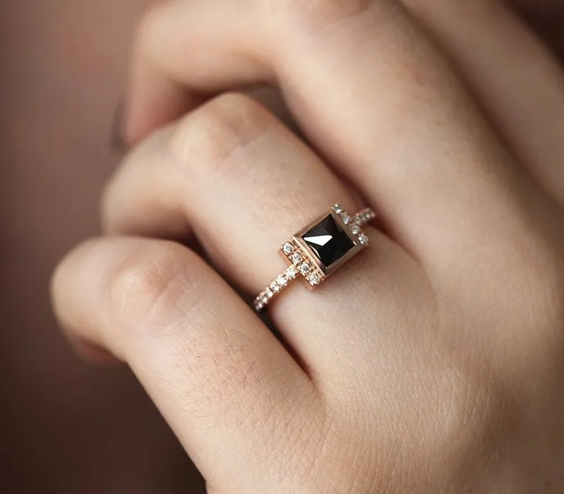 PRINCESS-CUT BLACK DIAMOND RING WITH WHITE DIAMOND ACCENTS diamond engagement ring