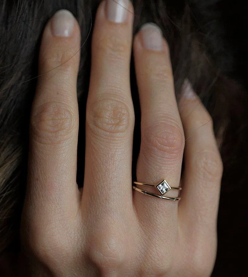 Princess Cut Solitaire Bezel Set Diamond Engagement Ring view 2