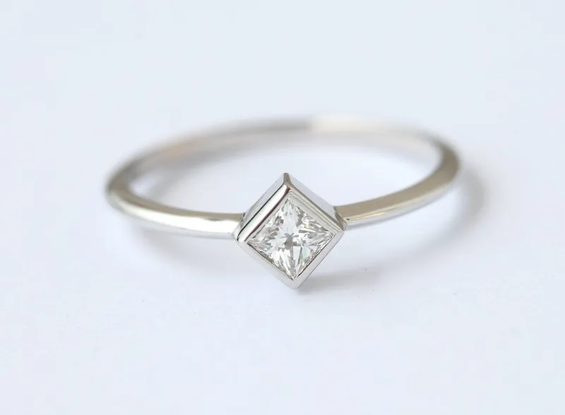 Princess Cut Solitaire Bezel Set Diamond Engagement Ring view 3