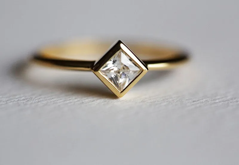 Princess Cut Solitaire Bezel Set Diamond Engagement Ring view 4
