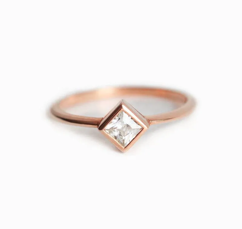 Princess Cut Solitaire Bezel Set Diamond Engagement Ring view 6