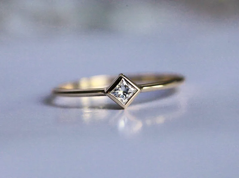 Princess Diamond Solitaire Ring Set In Gold vy 8
