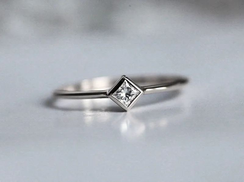 Princess Diamond Solitaire Ring Set In Gold vy 9