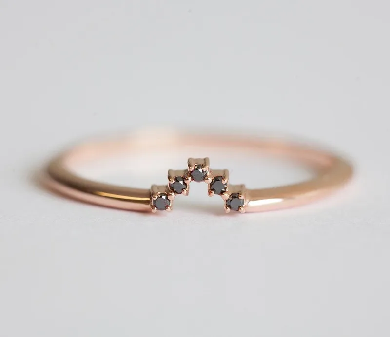 Princess Set: Dainty Diamond Ring & Black Diamond Band view 6